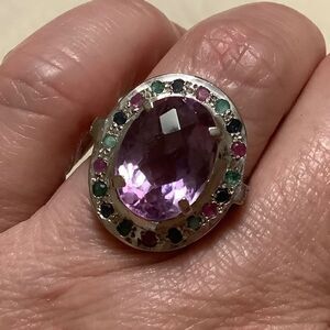 𝅺sterling SILVER 925 AMETHYST/RUBY/EMERALD/SAPPHIRE WOMAN RING SIZE US 7.5​​